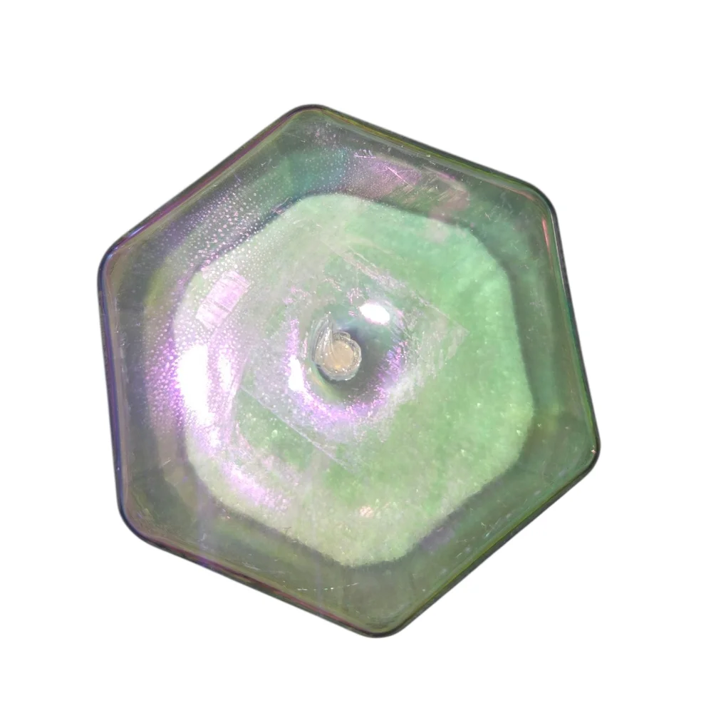 Iridescent Blown Glass & White Sand Hexagonal‎ 